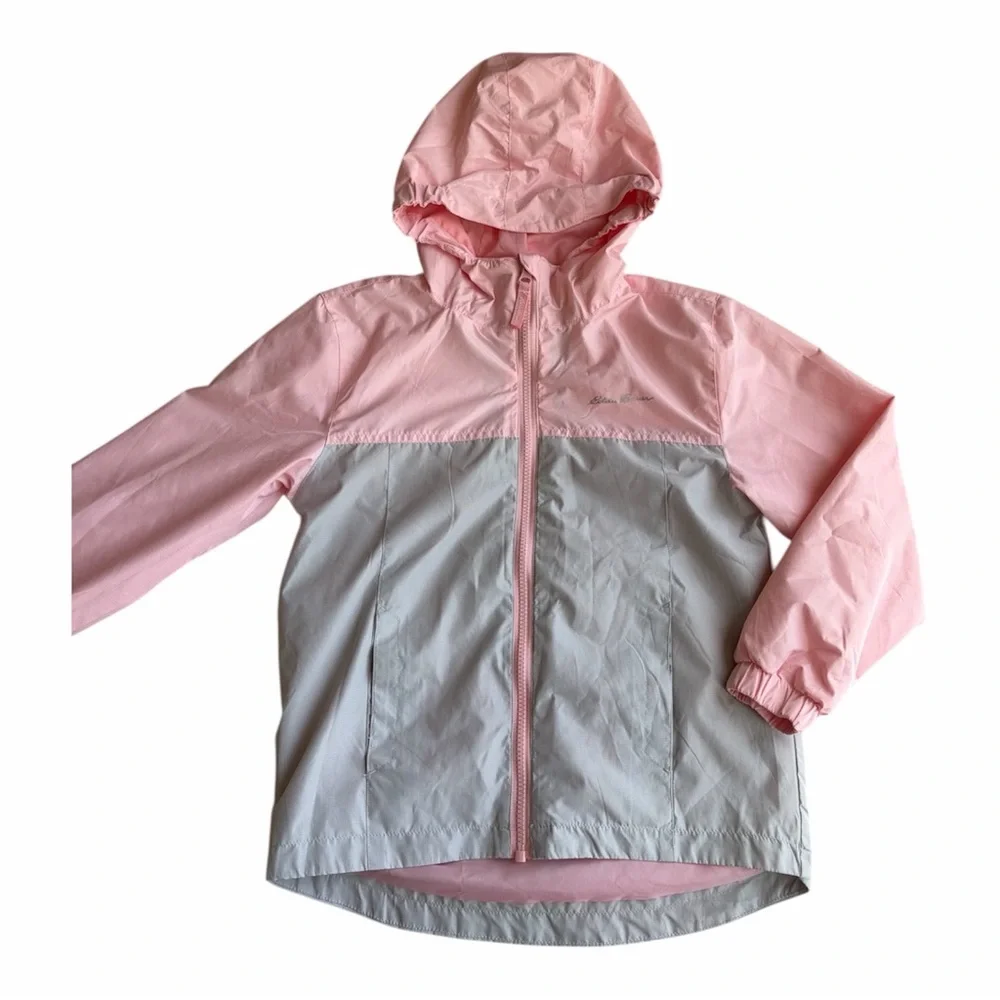 Eddie Bauer Windbreaker Jacket Girls Size 7/8 Light Pink Gray Hooded